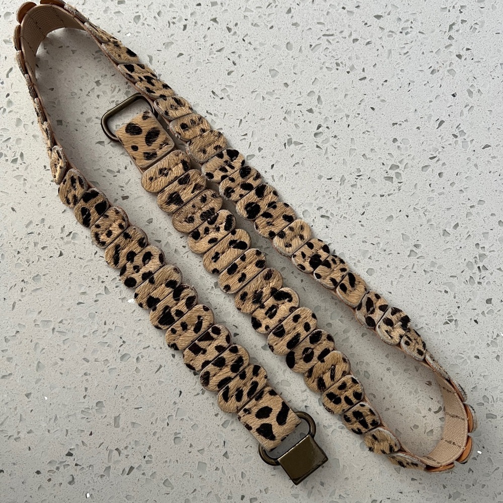 EUC Leopard Print Calfskin Elastic Belt Tan & Black OS
